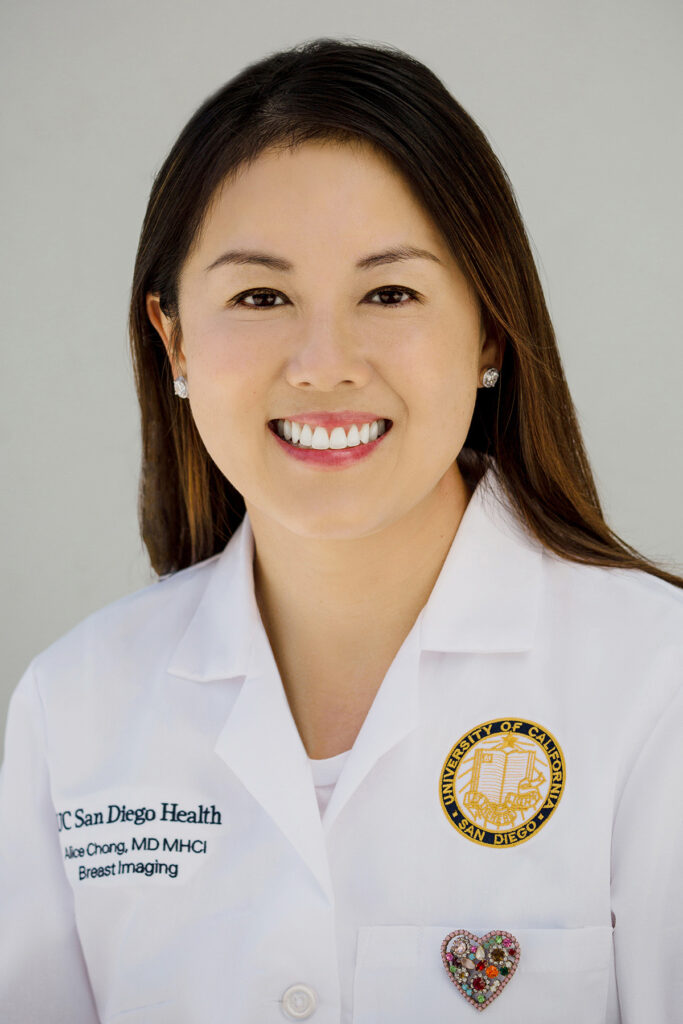 Outdoor headshot portrait of a women doctor as UCSD in La Jolla, CA. Photo by Dennis Mock