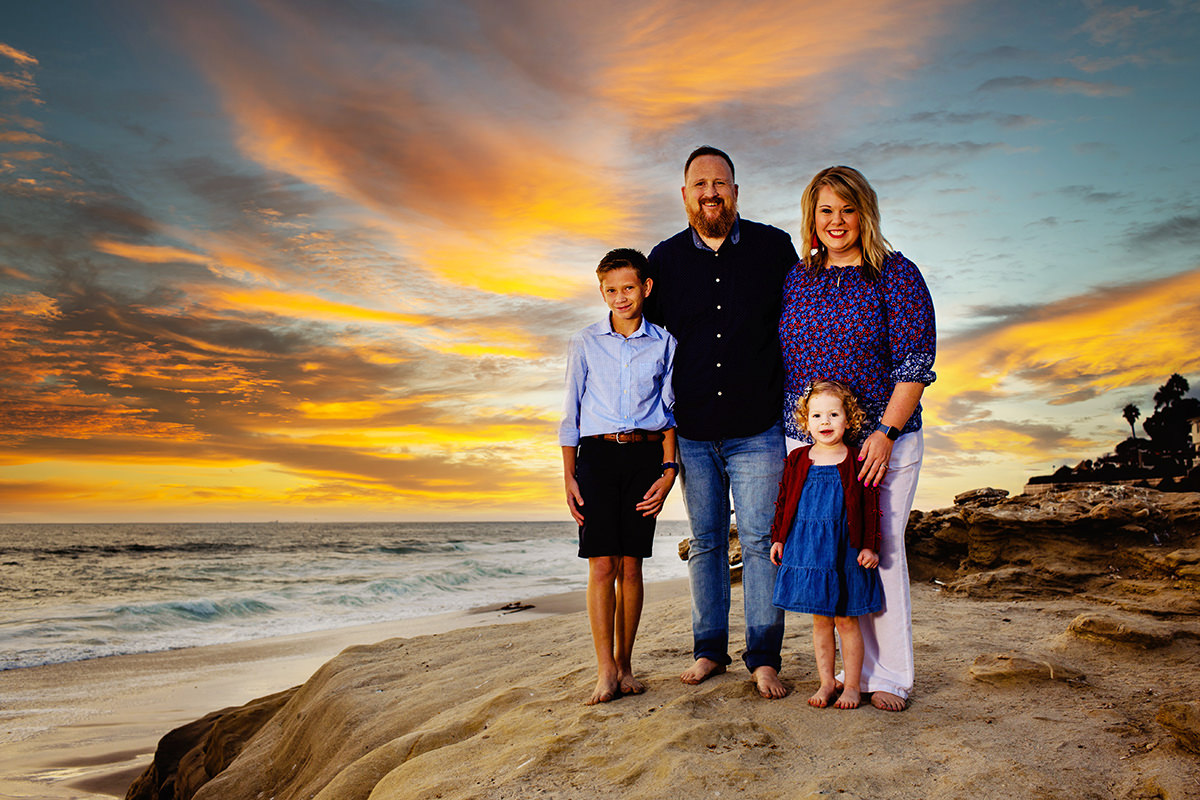 La Jolla in San Diego is the place for family portraits and sunsets on a rocky cliff